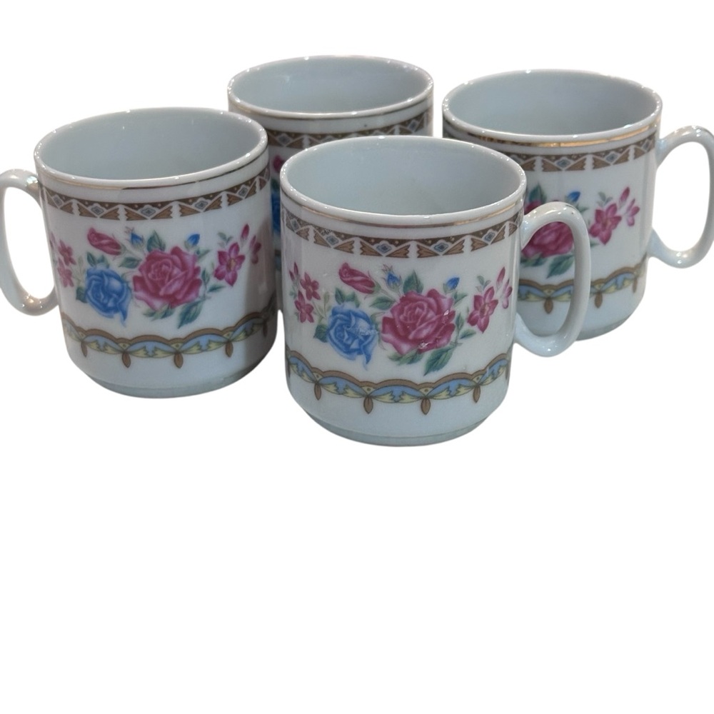 Vintage Floral Porcelain Tea‎ or Demitasse Cups – Set of 4 – Made in China